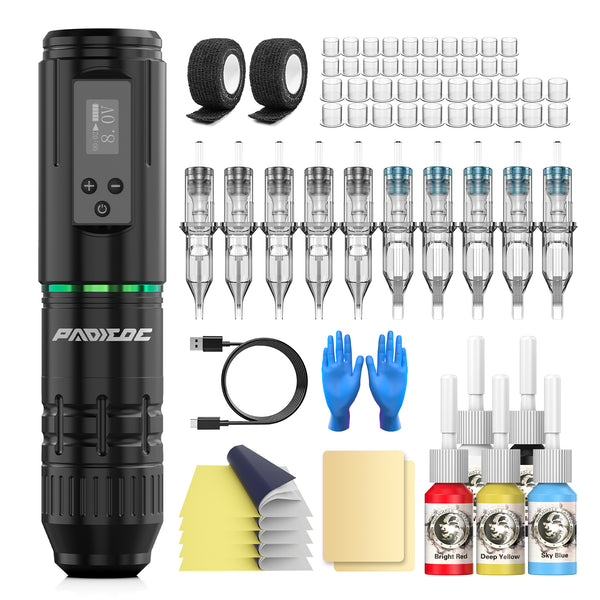 Wireless Tattoo Kit LED Display – 1600mAh Battery, Rotary Tattoo Pen