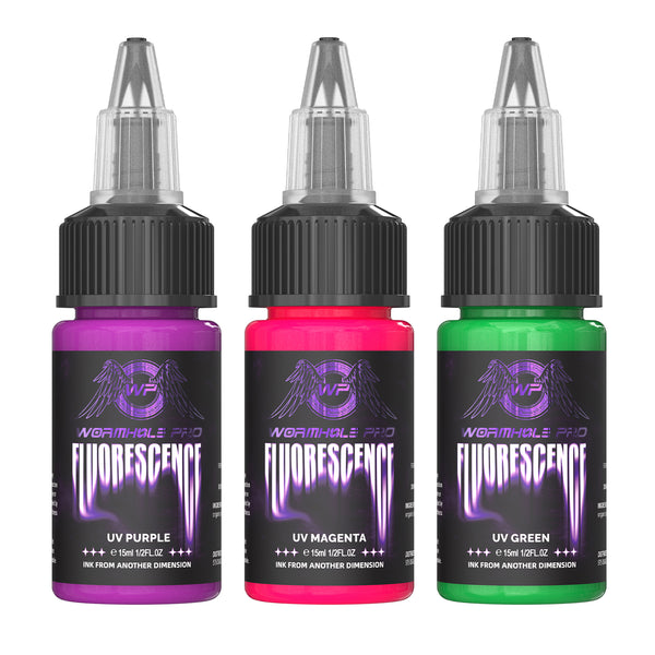 Wormhole Pro UV Ink Trio 15ml – Green, Purple & Magenta Glow Set