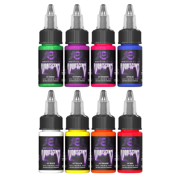 WormholePro UV Ink Set 8 Colors–15ml Fluorescent Tattoo Ink Kit