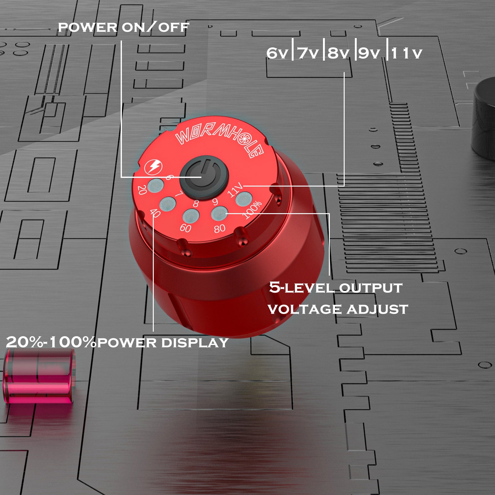 Wormhole Wireless Tattoo Power Supply for Tattoo Machine  WA01