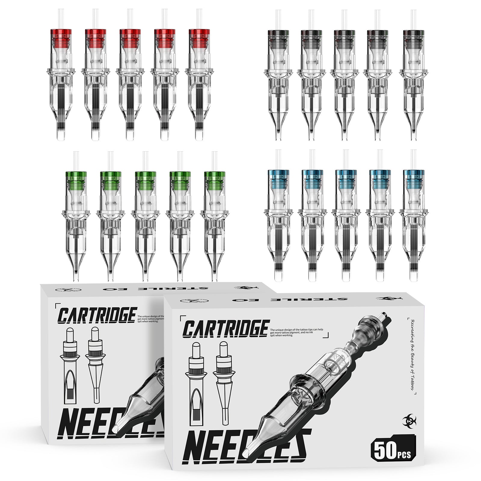 Wormhole Tattoo Cartridge Needles Long Taper 50pcs Mixed